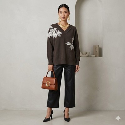CHRISTY LYNN Sweater M Vivienne Moonshadow Olive Oversized Minimalist Luxury