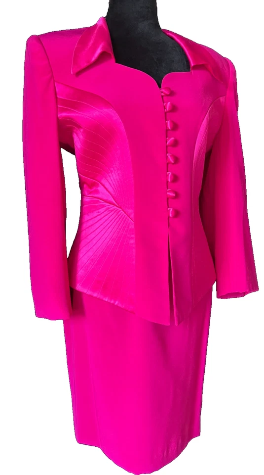 Traje de mujer Paris Chic Y2K rosa fucsia chaqueta y falda talla 10 Foto 2 de 4