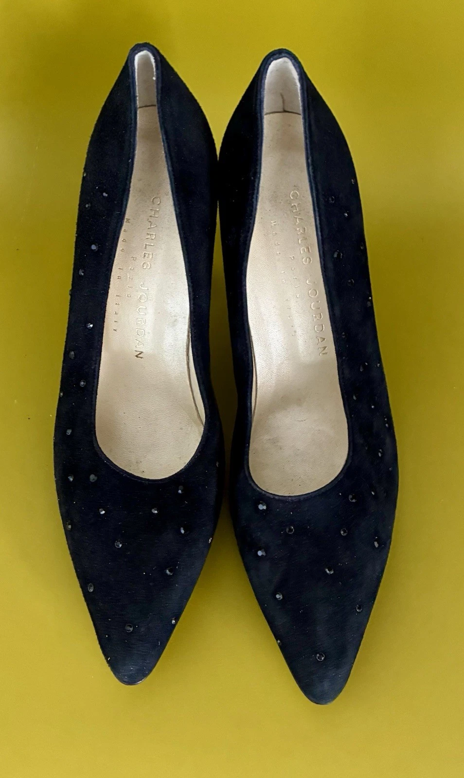 JORDAN Decolte CHARLES JOURDAN nere scamosciate con strass taglia 8 5 M Made in Italy