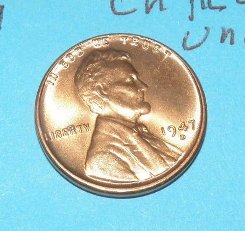 1947 D     LINCOLN WHEAT CENT   CHOICE RED UNCIRCULATED  #1