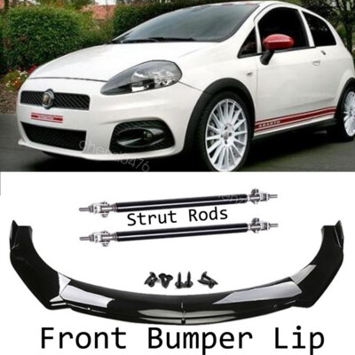 Front Bumper Lip Spoiler Splitter Kits + Strut Rods For Fiat Abarth Grande Punto