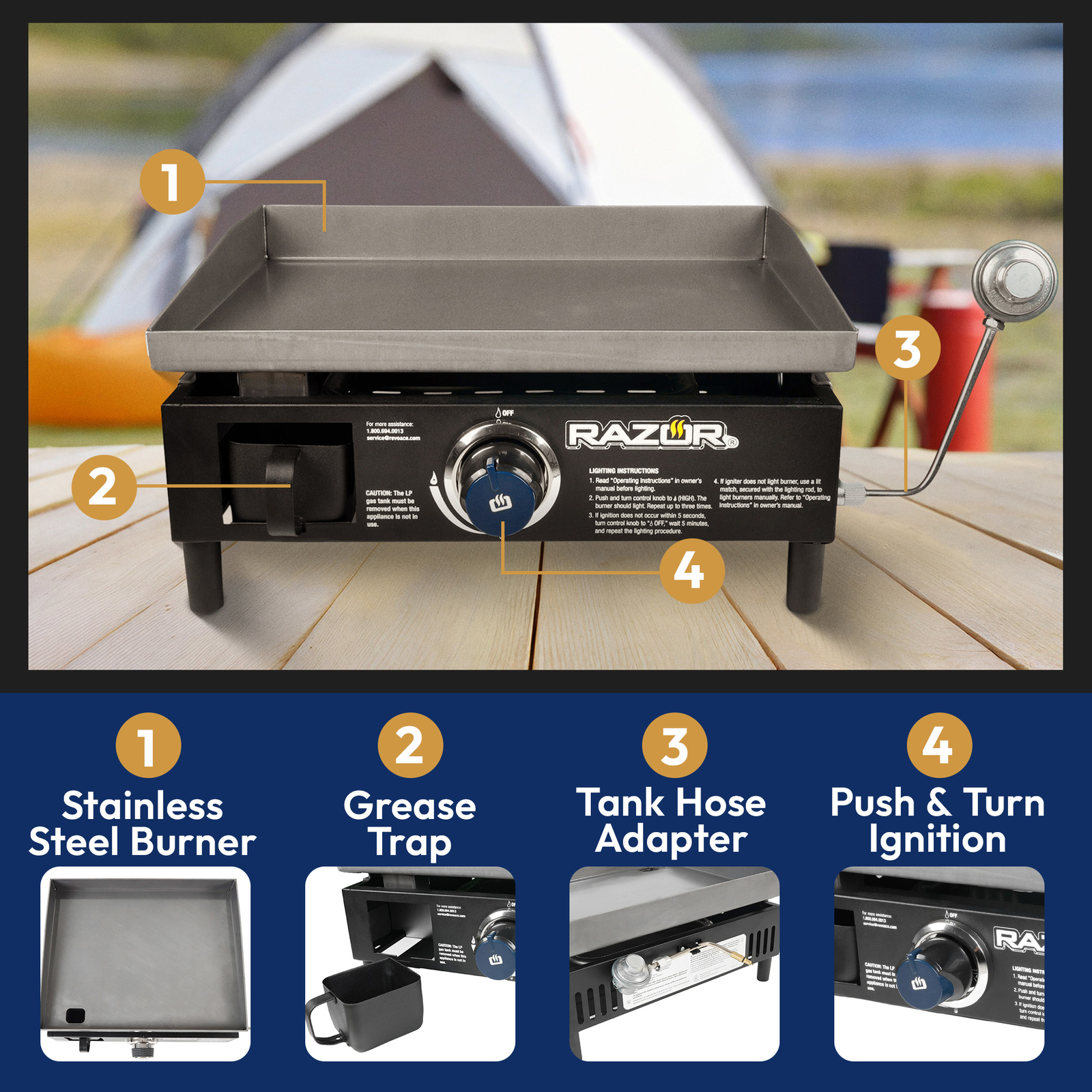 Razor Universal Rolling Prep Cart and 19 Inch Single Burner LP Propane ...