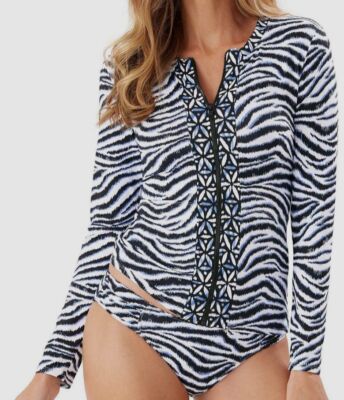 $125 Tommy Bahama Women's White Blue Zanzibar Rashguard Top