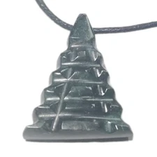 Mayan Serpentine Pyramid Carved Pendant Nephrite Jade - Handcrafted 1JS3
