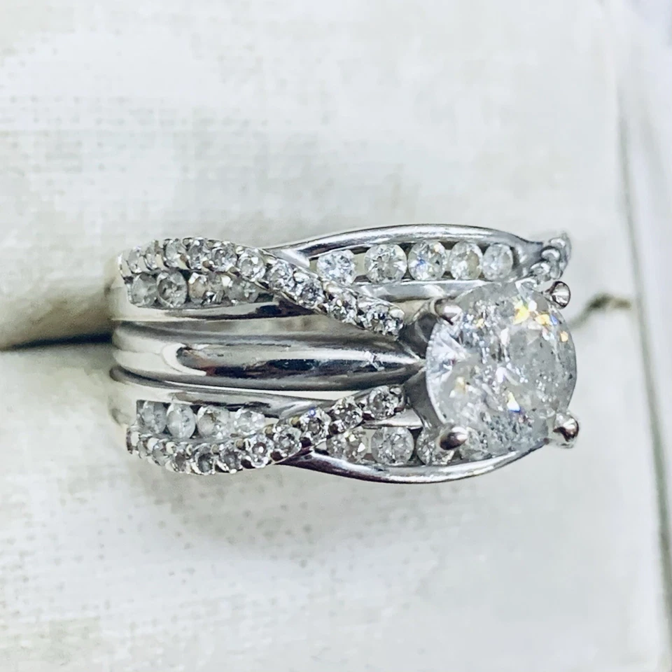 1.25 克拉 14k 白金圆形天然钻石订婚结婚戒指 尺寸 5.5 — 第 3/4 张图片