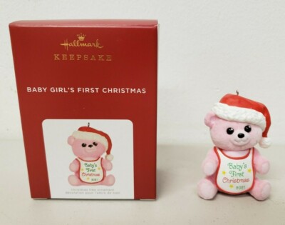 Hallmark Keepsake Christmas Ornament Baby Girl's First Christmas Teddy 2021 New