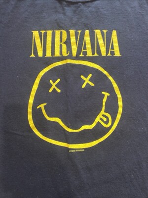 NIRVANA スマイリー プリント Tシャツ size L 1992 Original Nirvana Band Smiley T-Shirt - Grey Small Authentic