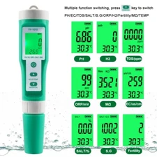 10 in 1 PH Meter Tds Tester Digital ORP EC Salinity H2 S.G Water Test Kit