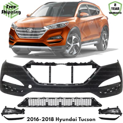 Front Bumper Cover Fascia & Fog Light Assembly Kit For 2016-2018 Hyundai Tucson