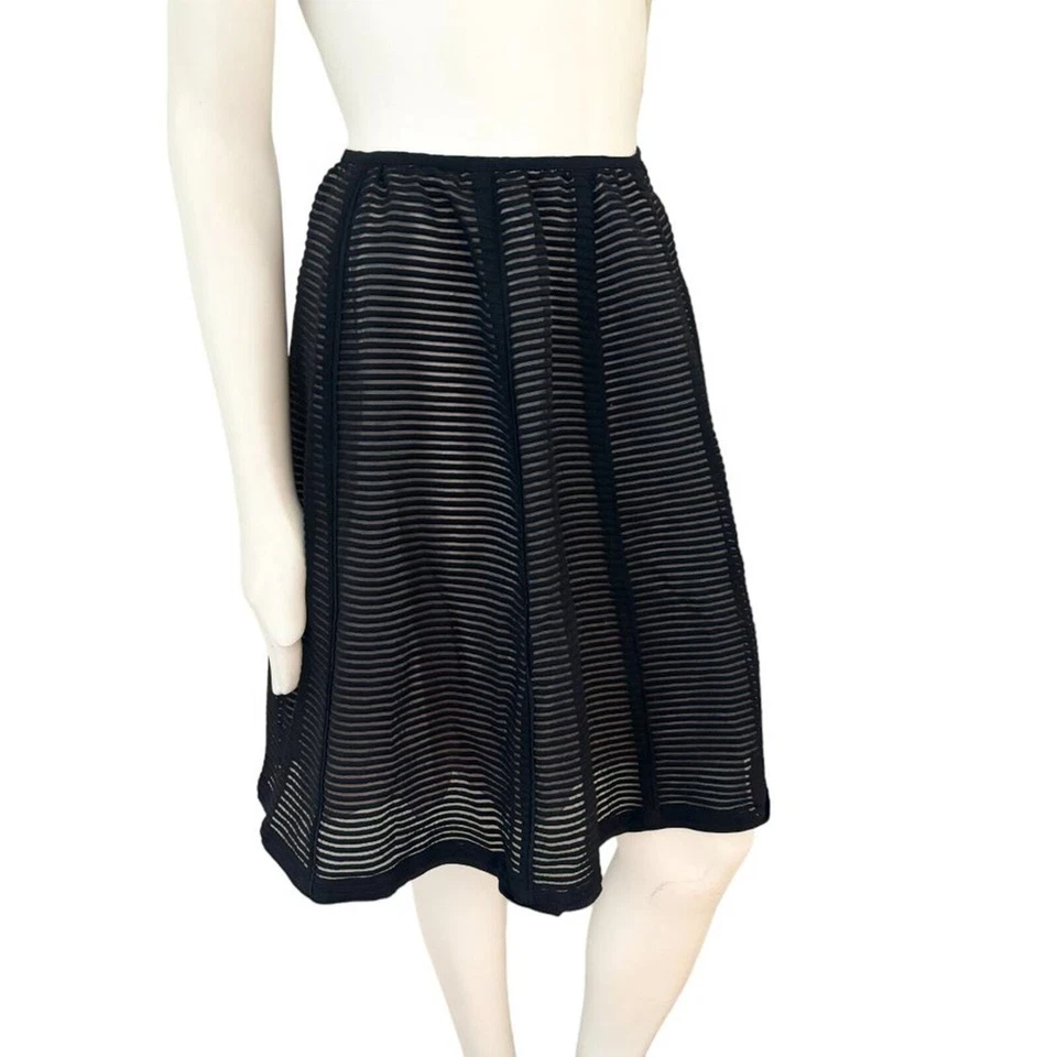 TIBI Textured Stripe Wool Circle Skirt in Black WOMEN'S 2 - Image 3 of 4