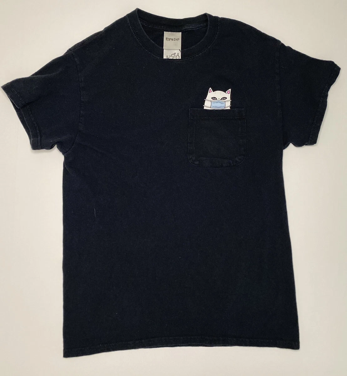 Rip N Dip Women's Face Mask Cat Pocket T-shirt Black Size