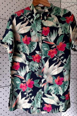 Vintage CHICOS DESIGN Damen Mehrfarbig Shirt Flotal Kurzarm Größe 2