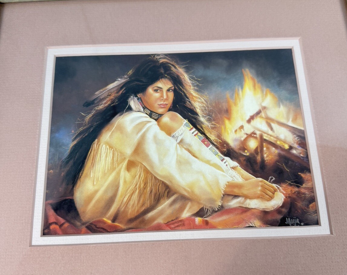 Maija Night Spirits Native American Maiden By The Fire Art Print