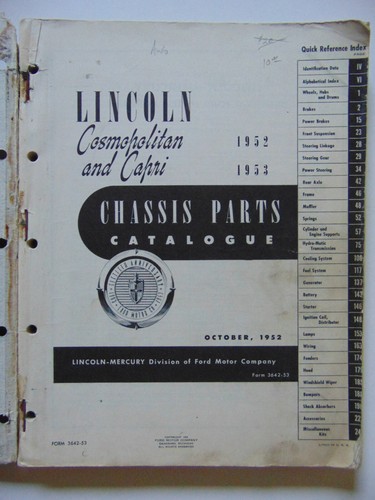 Factory 1952/1953 Lincoln Cosmopolitan and Capri Chassis Parts Manual - Picture 2 of 10