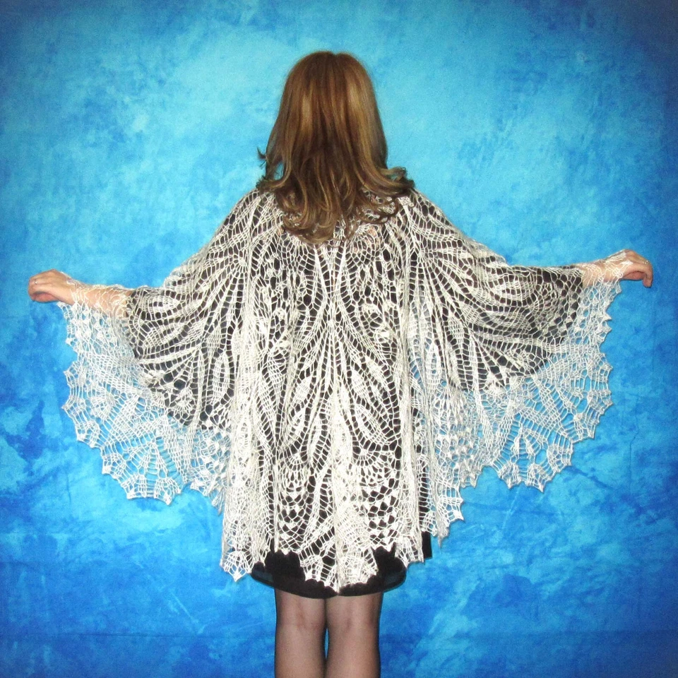 Bufanda tejida de pelusa de cabra Orenburg chal capa estola tejida hecha a mano Foto 3 de 4