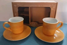 Cappuccino Coffee Cup Saucer Set Mustard:  Cafe Society From Thailand/New In Box