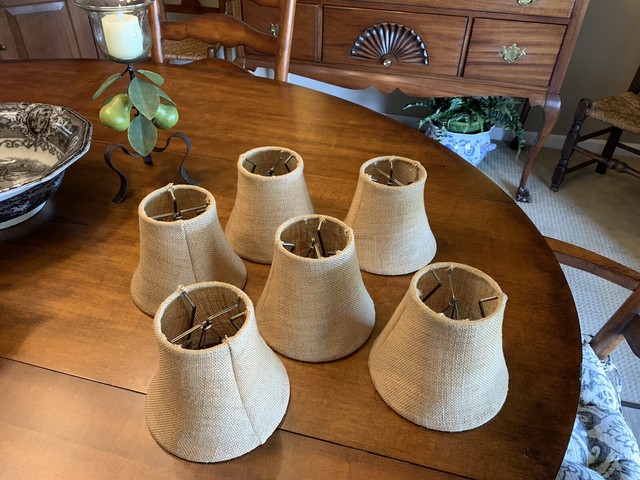 Set Of 3 Pottery Barn Pb Tapered Burlap Chandelier Shades Natural