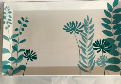 Pretty! The Cellar Whiteware Aqua Floral Large Serving Platter 18.5'' x 11.5'' $43