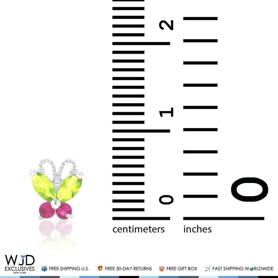 14K White Gold Peridot & Ruby Butterfly Baby Screw Back Stud Kids Earrings - Image 4 of 4