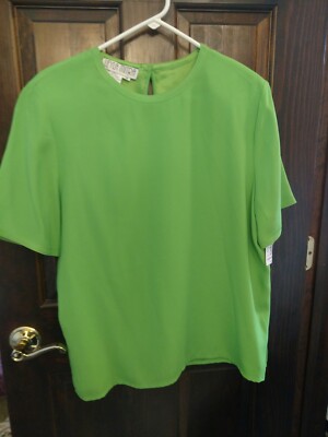 LEYLA  MITRA Jacobson's Green Short Sleeve Blouse Size 14 New acetate polyester 