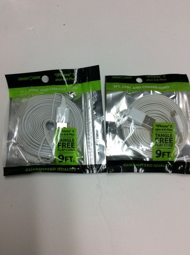2x Gadget Gear Sync/Charge 9ft Cable Tangle Free Flat Cord For iphone 5/6/7/8 - Picture 8 of 9