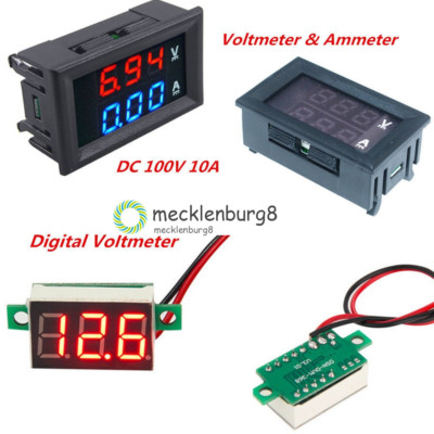 DC 100V 10A Voltmeter Ammeter LED Digital Volt Meter Gauge New Blue&Red Red&Red