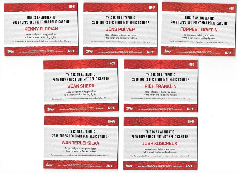 2009 Topps UFC Authentic Fight Mat Event-Used Relics - You Pick, Choose - Image 2 of 2