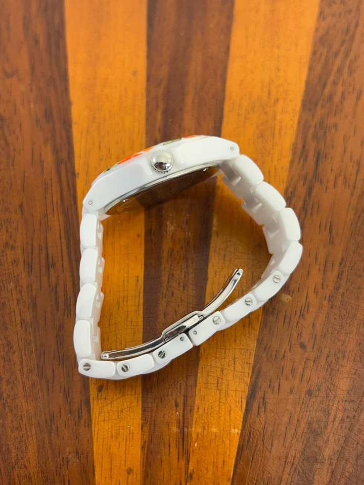 Isaac Mizrahi Live! Reloj Mujer Blanco Cerámica Perla Floral 36mm - Batería Nueva Foto 3 de 4