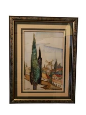 Vintage Nice Painting Israel Scene Hand Painted on Silk by Artist  S. Mor