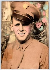 1940's WWII ERA HAND TINTED PHOTOGRAH SOLDIER FLOWERS VINTAGE MILITARY