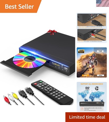Region Free DVD Player, HDMI 1080P Upscaling, USB Input, Compact for Home