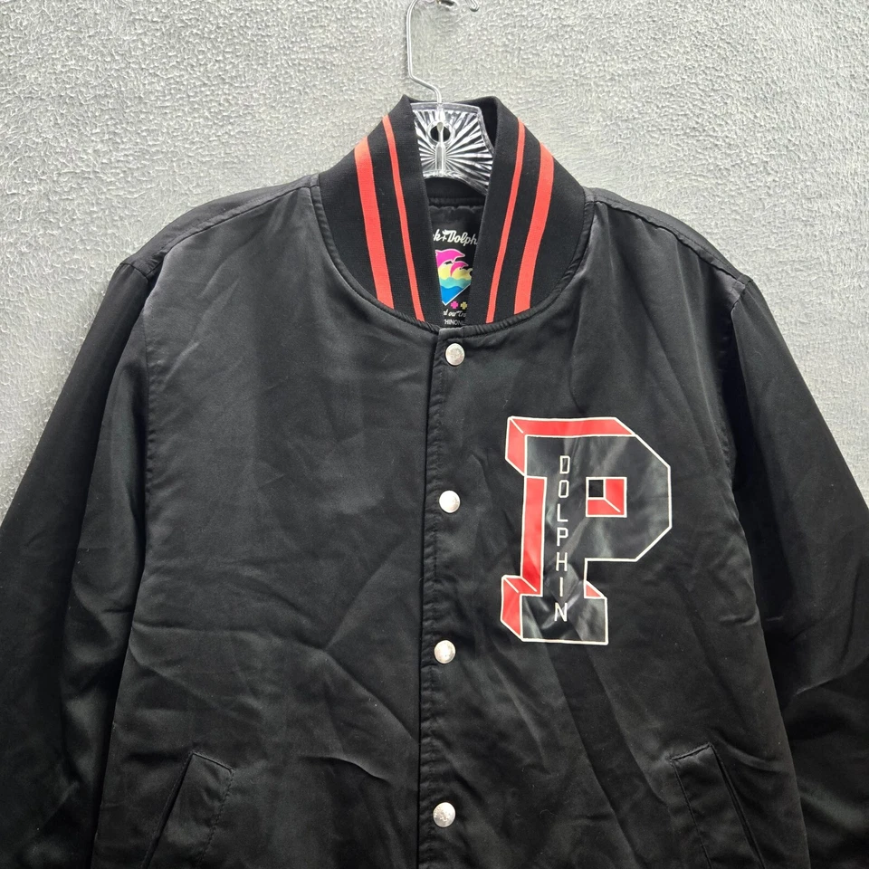 Chaqueta Hombre Rosa + Delfín M Negra Bombardero Pintura Universitaria Salpicaduras Acolchada Forrada Foto 3 de 4