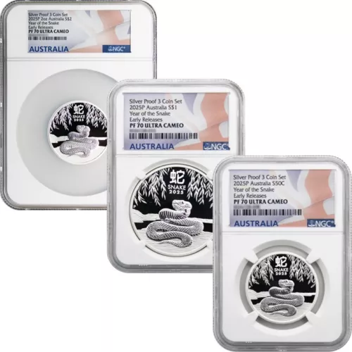 2025 P Proof Australia Lunar Series 3 Silver Year of the Snake 3pc Set NGC PF70