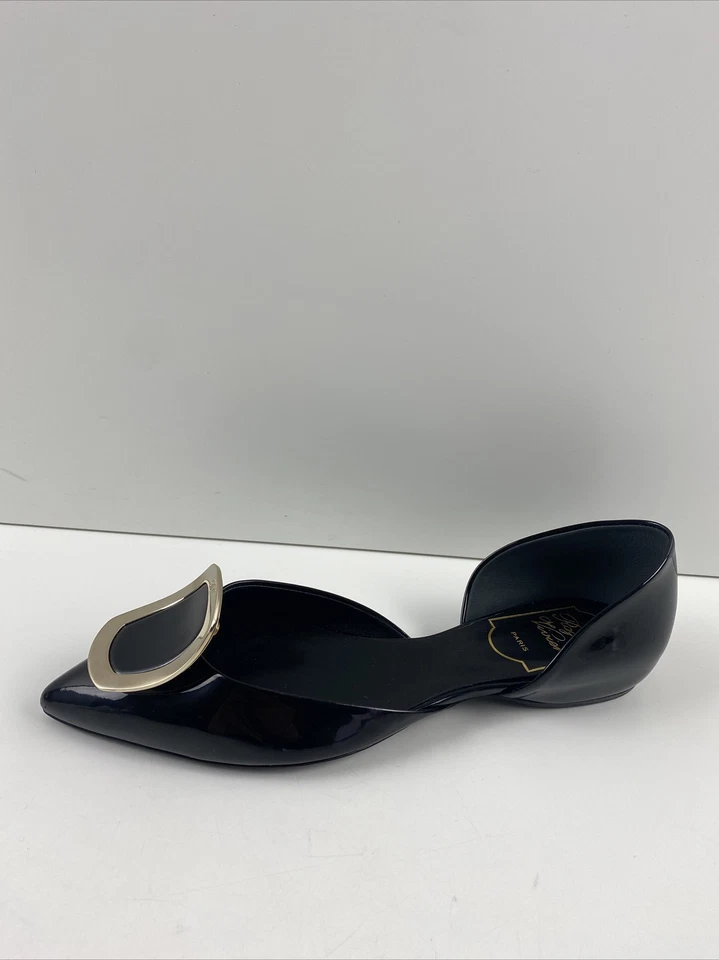 Roger Vivier Black Patent Leather Pointed Toe D'orsay Buckle Ballerina Flat 35.5 - Image 2 of 4