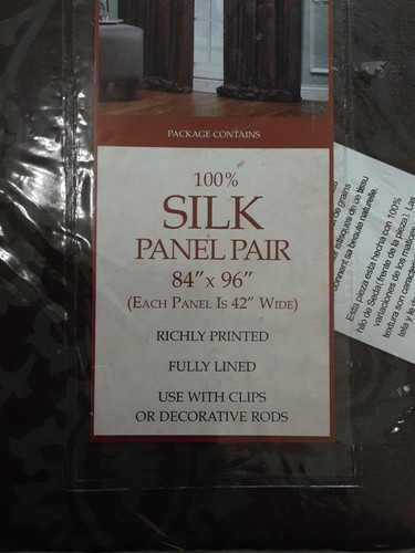 Mirage 100% Silk Curtains Lined Brown Gray 84" W x 96" L (2 Panels X 42" W) New - Picture 2 of 8