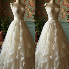 Champagne Wedding Dresses Strapless Lace Applique Full Length A Line Bridal Gown