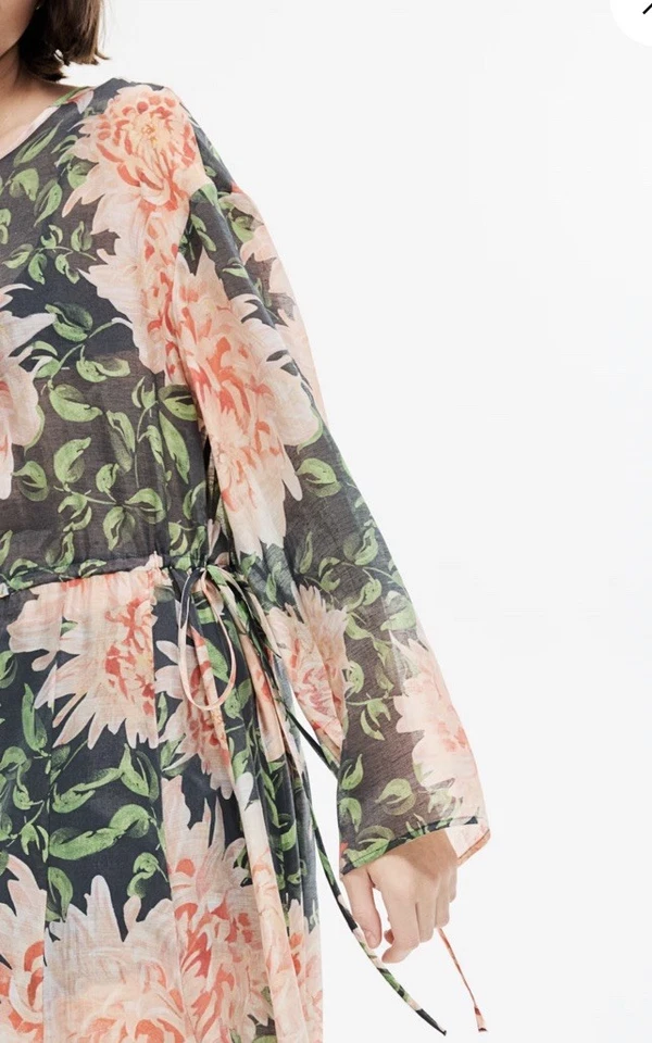 H&M Edition Maxi Loose  Dress Apricot  Green  Floral -Large - Image 4 of 4