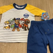NWT Paw Patrol 2PC matching jogger set/blue  yellow stripes boys sz 18 mo.