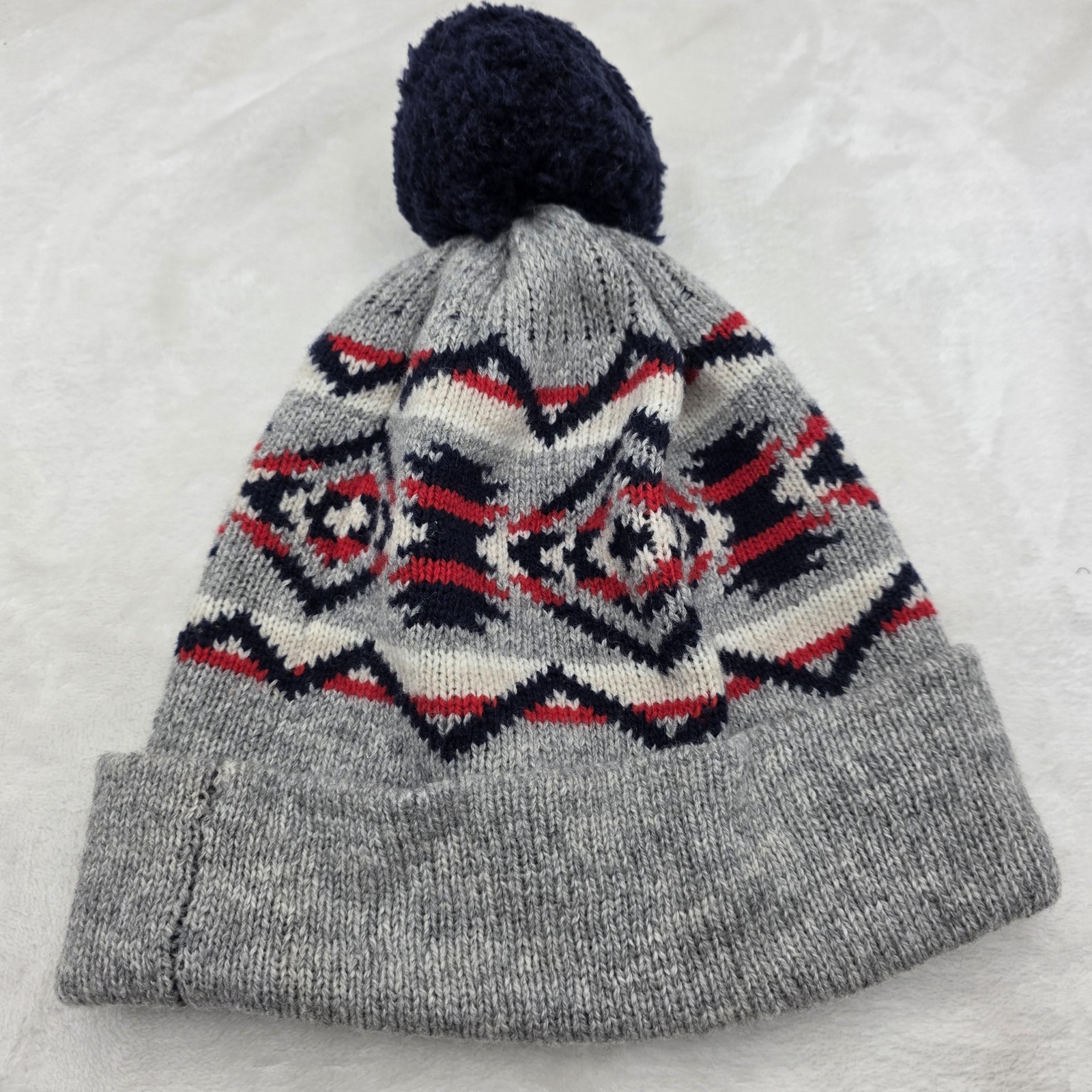 Pendleton Beanie Hat Gray Knit Red Navy Geometric… - image 3