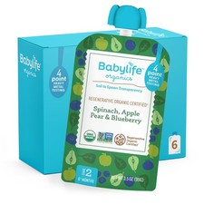 Babylife Organics Stage 2 Spinach Apple Pear Blueberry 3.5 oz Pouch 6 Pack
