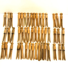Vtg Clothes Pins Wood Lot of 48 Old Round Head Push On Style 4" Farmhouse Rustic