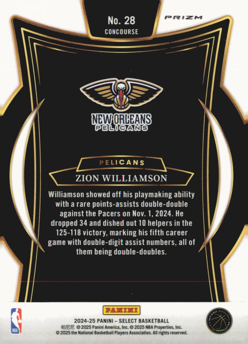 2024-25 Panini Select #28 Zion Williamson Blue Prizm | eBay