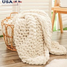 Chunky Knit Throw Blanket for Couch Soft Large Rope Knot Cable Crochet Blankets