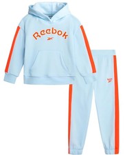 Reebok 2 Piece Fleece Jogger Hoodie Set Light Blue Orange Size Medium 8 NWT