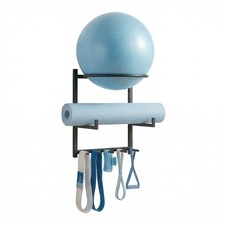 Wall Mounted Yoga Ball and Mat Holder, Space-Saving Home Gym Organizer and St...