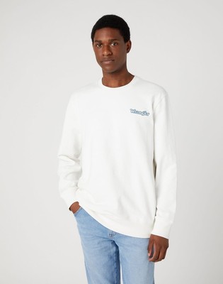 Wrangler Relaxed Fit Long Sleeve Graphic Crew Sweatshirt Mens Medium Worn White