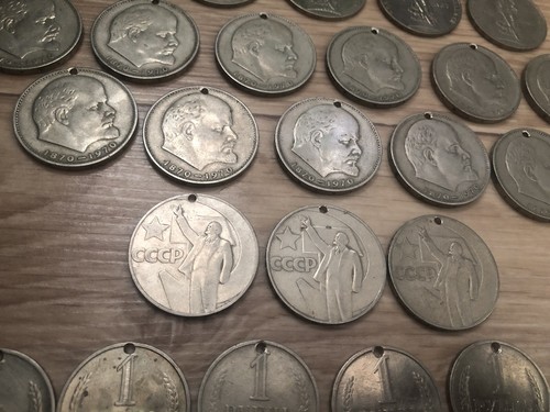 Vintage 1950-1970 USSR Lot Of 28 Ruble Collection Of 28 Coins W/drilled Holes - Picture 5 of 19