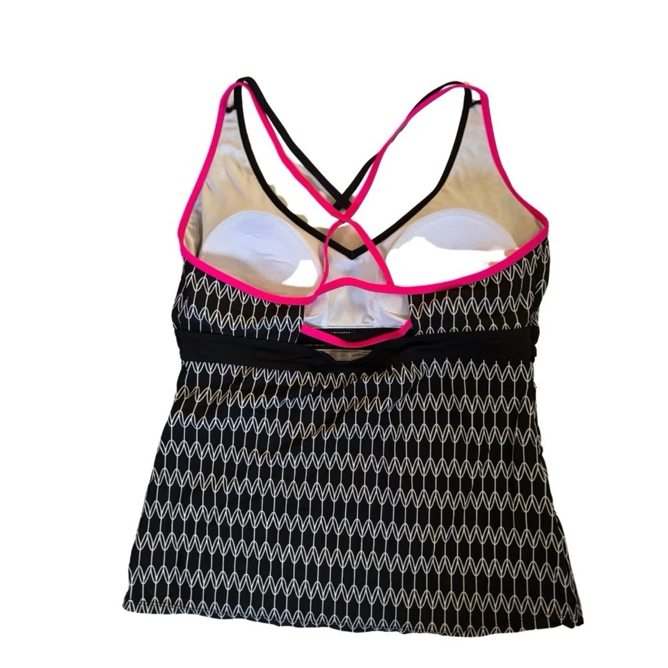 Top de Natación Tankini Athletech Talla 18 Negro Blanco Rosa Estilo Halter con Sujetador Incorporado Foto 2 de 3