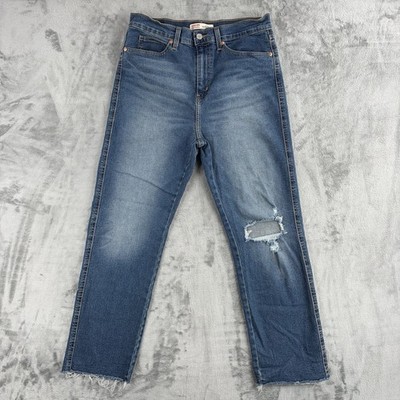 Levi s Signature Damen High Rise Straight Jeans W30 L27 Distressed ausgefranster Saum