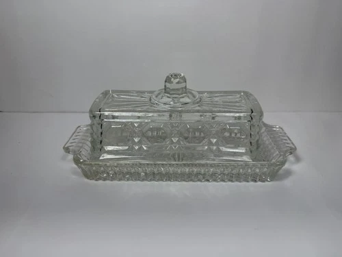 Vintage Federal Glass Windsor Pattern Butter Dish with Lid - Clear Pressed Glass